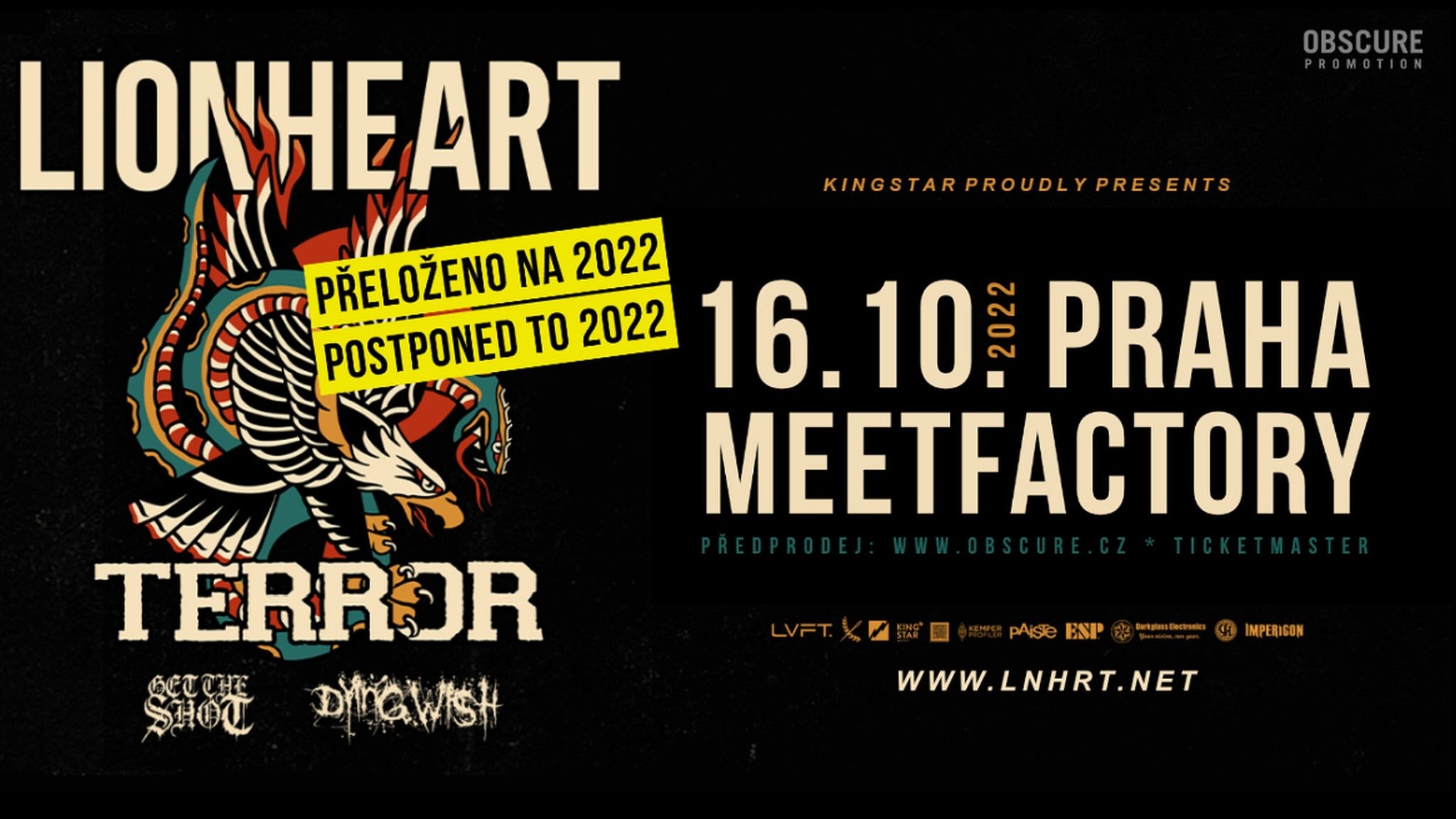 LIONHEART, TERROR, GET THE SHOT, DYING WISH- koncert v Praze -MeetFactory Praha 5 Ke Sklárně 15, Praha 5 15000