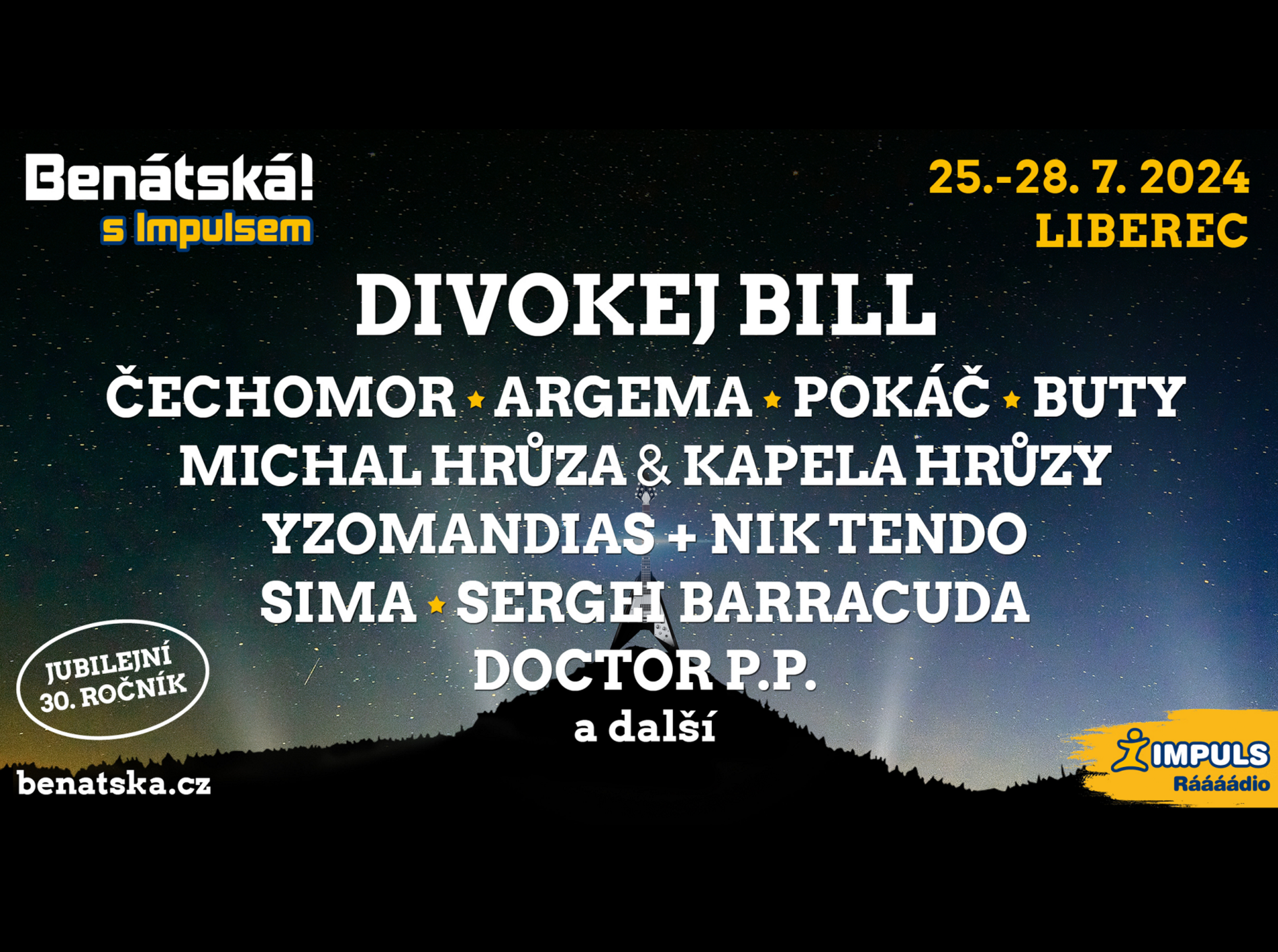 BENÁTSKÁ! s Impulsem 2024 (Celofestivalová vstupenka 25. - 28.7.2024)- Liberec -Areál Vesec Liberec Dlouhá 392, Liberec 46312