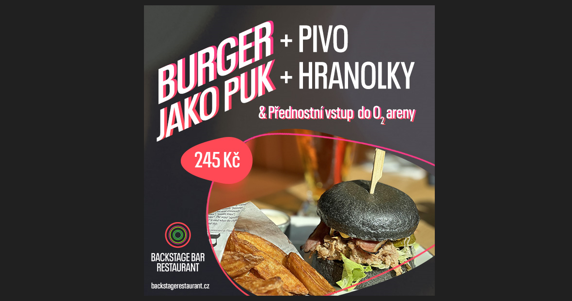 BURGER JAKO PUK - HC Sparta Praha – 1. semifinále- Praha -BACKSTAGE RESTAURANT u O2 areny Praha 9 Českomoravská 19a, 190 00 Praha 9, Praha 9 19000