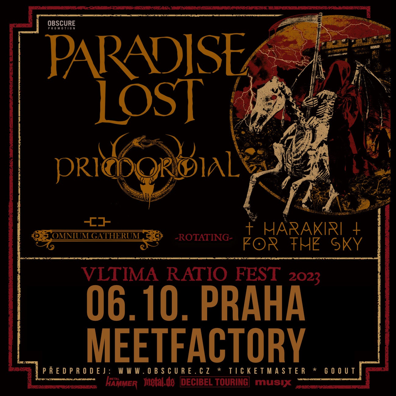 Ultima Ratio Fest 2023- festival Praha- PARADISE LOST, PRIMORDIAL, OMNIUM GATHERUM, HARAKIRI FOR THE SKY -MeetFactory Praha 5 Ke Sklárně 15, Praha 5 15000