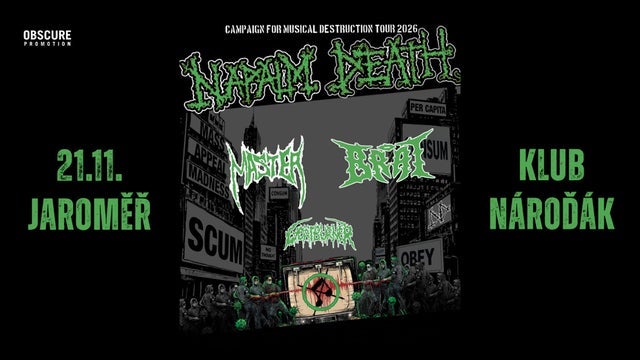 CAMPAIGN FOR MUSICAL DESTRUCTION 2026: NAPALM DEATH, MASTER, THE BRAT, GOATBURNER