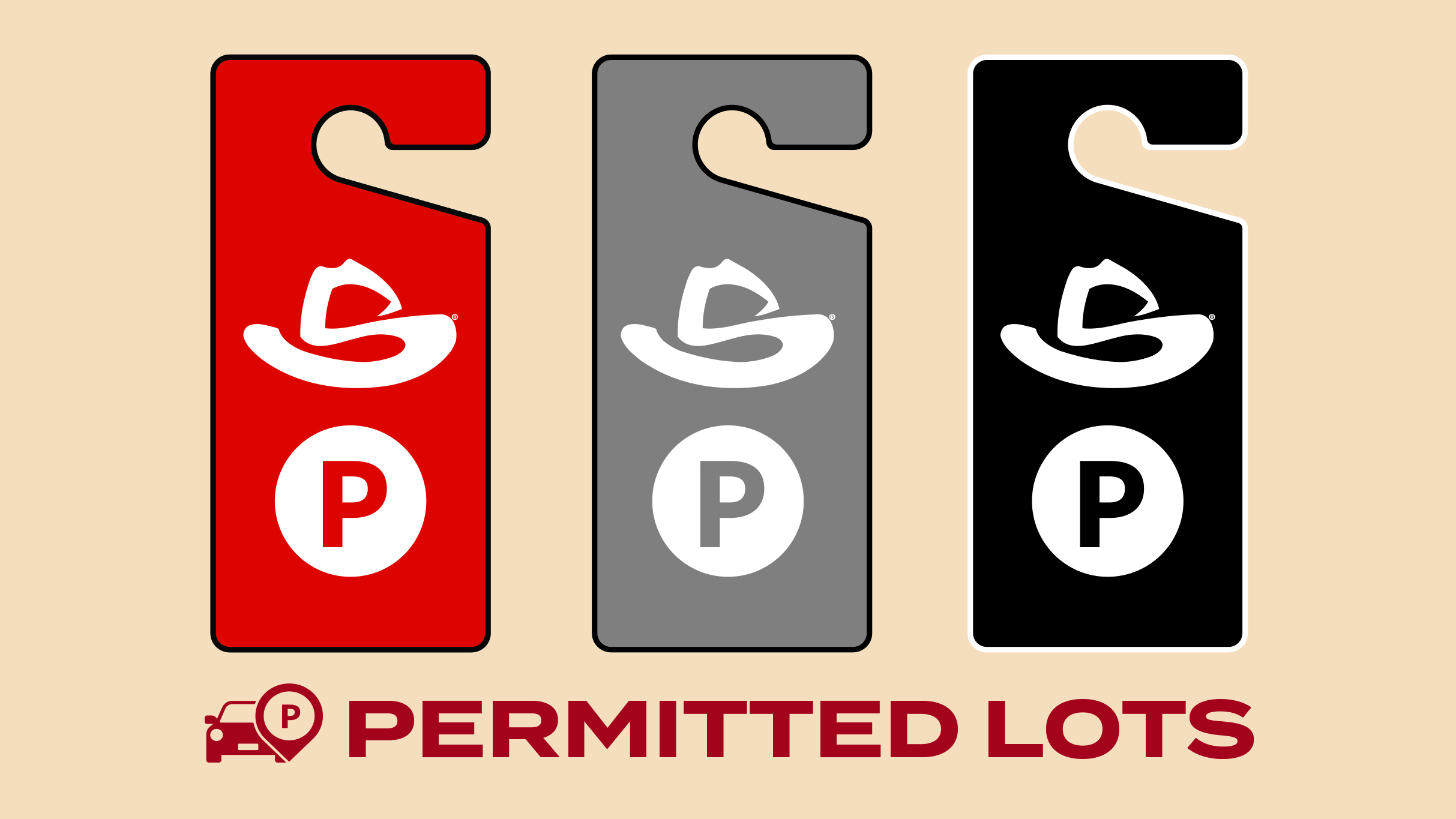 Rodeo Permit Parking Feb 15-General in Red & Black, Reserved in Silver