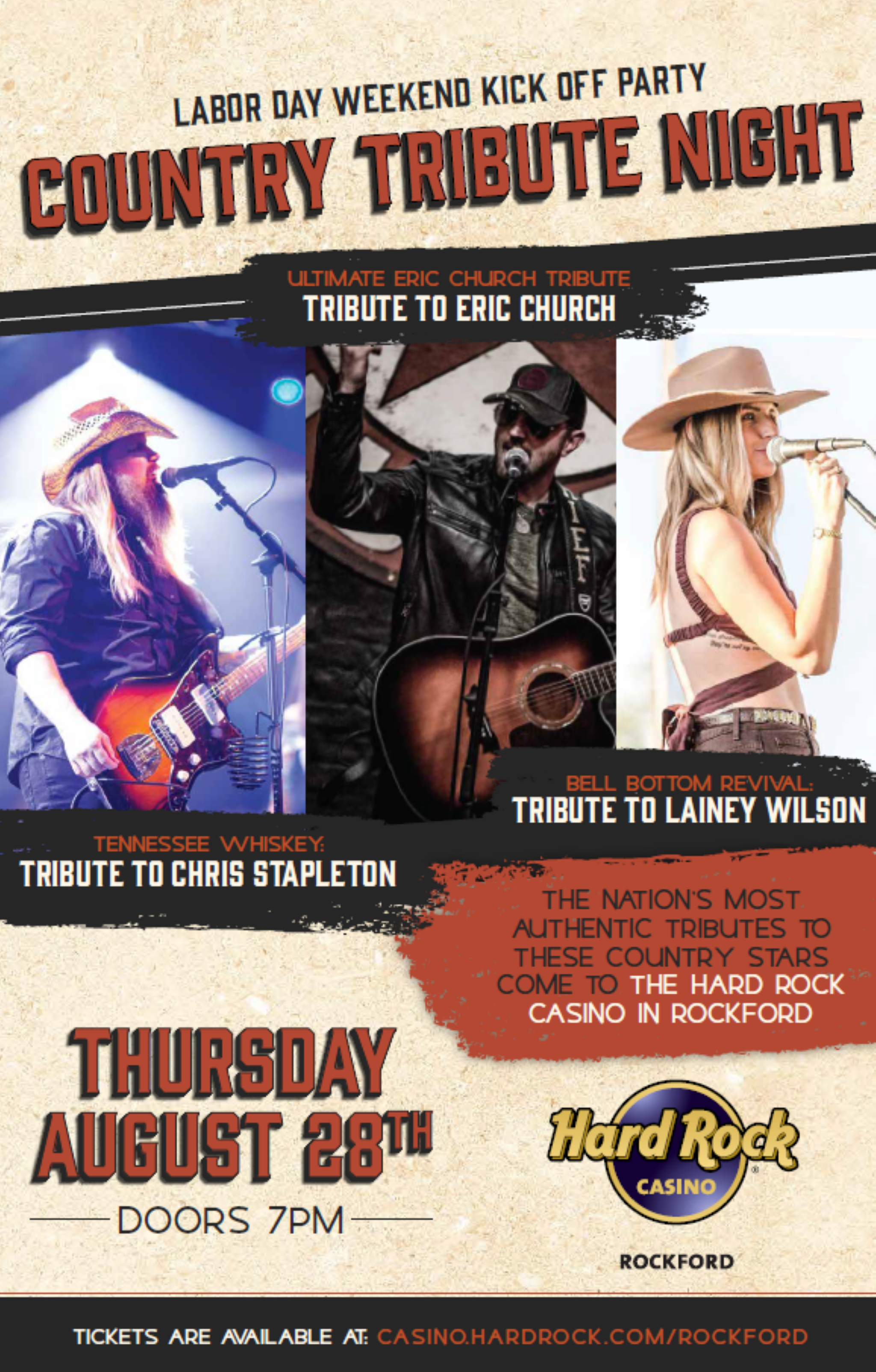 Labor Day Weekend Kickoff Party – Country Tribute Night at Hard Rock Live Rockford – Rockford, IL