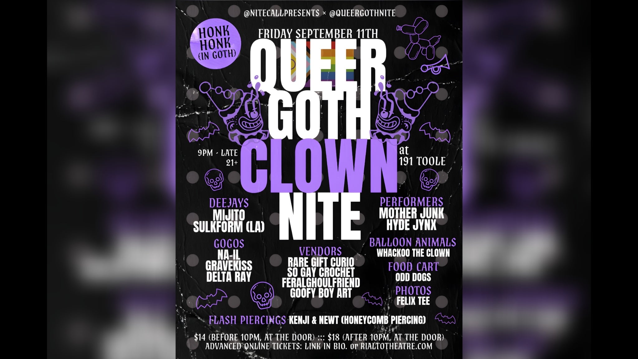Queer Goth 'Clown' Nite @ 191 Toole