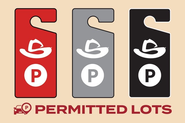 Rodeo Permit Parking Feb 9-General in Red & Black, Reserved in Silver