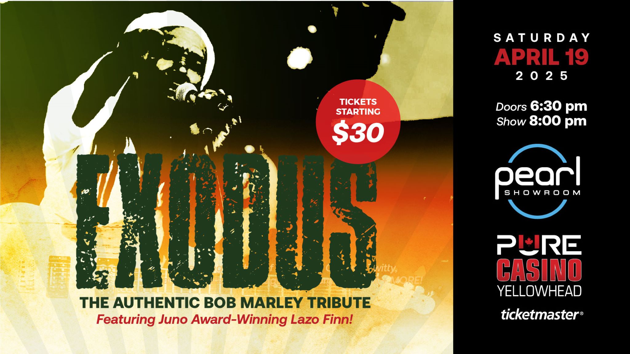 Exodus – The Authentic Bob Marley Tribute at The Pearl Showroom, Pure Casino Yellowhead – Edmonton, AB