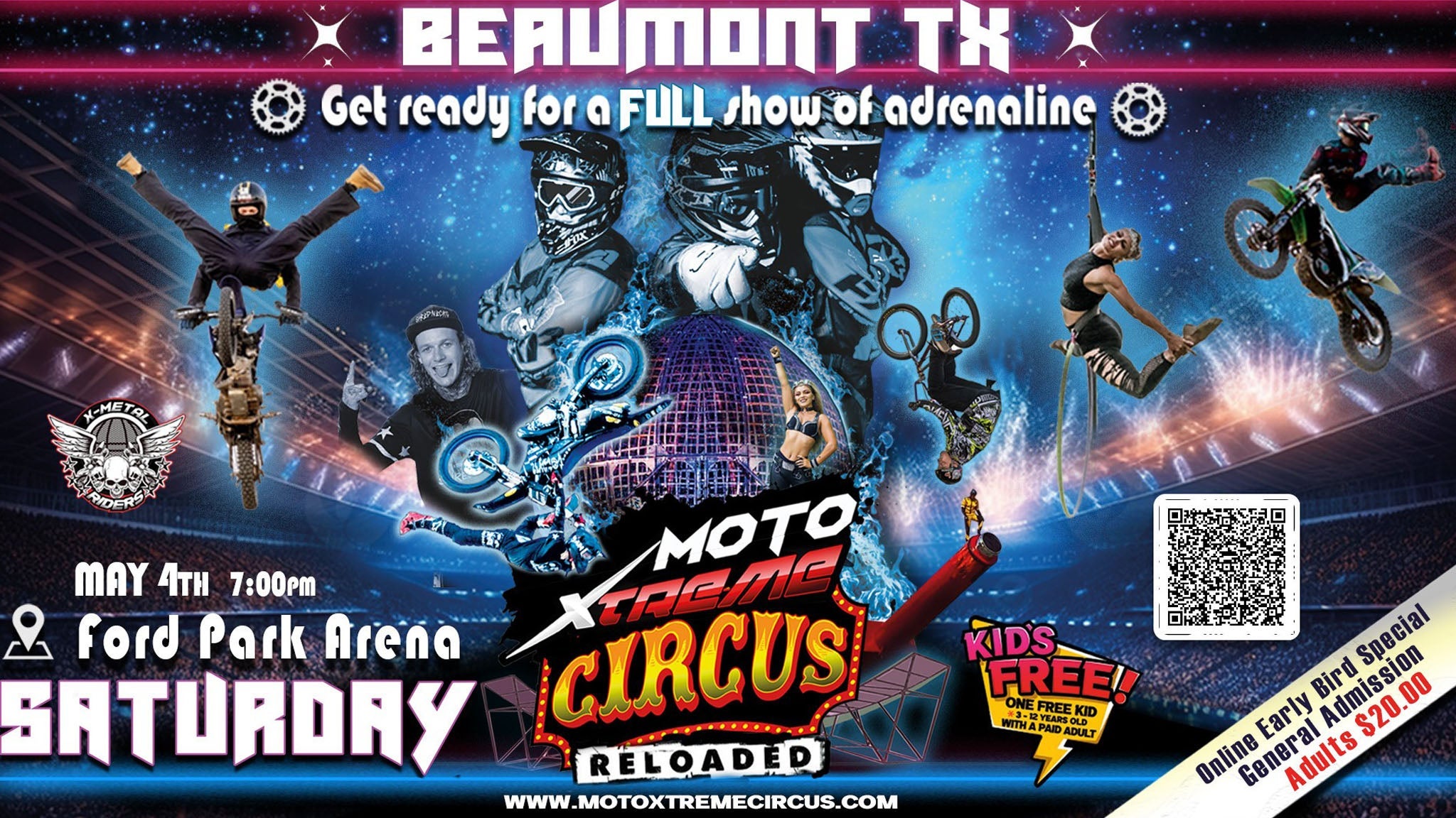 Moto Xtreme Circus 2024 in Beaumont promo photo for Adult+free Child presale offer code