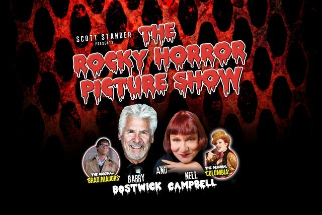 Flyer for The Rocky Horror Picture Show with Barry Bostwick and Nell Campbell