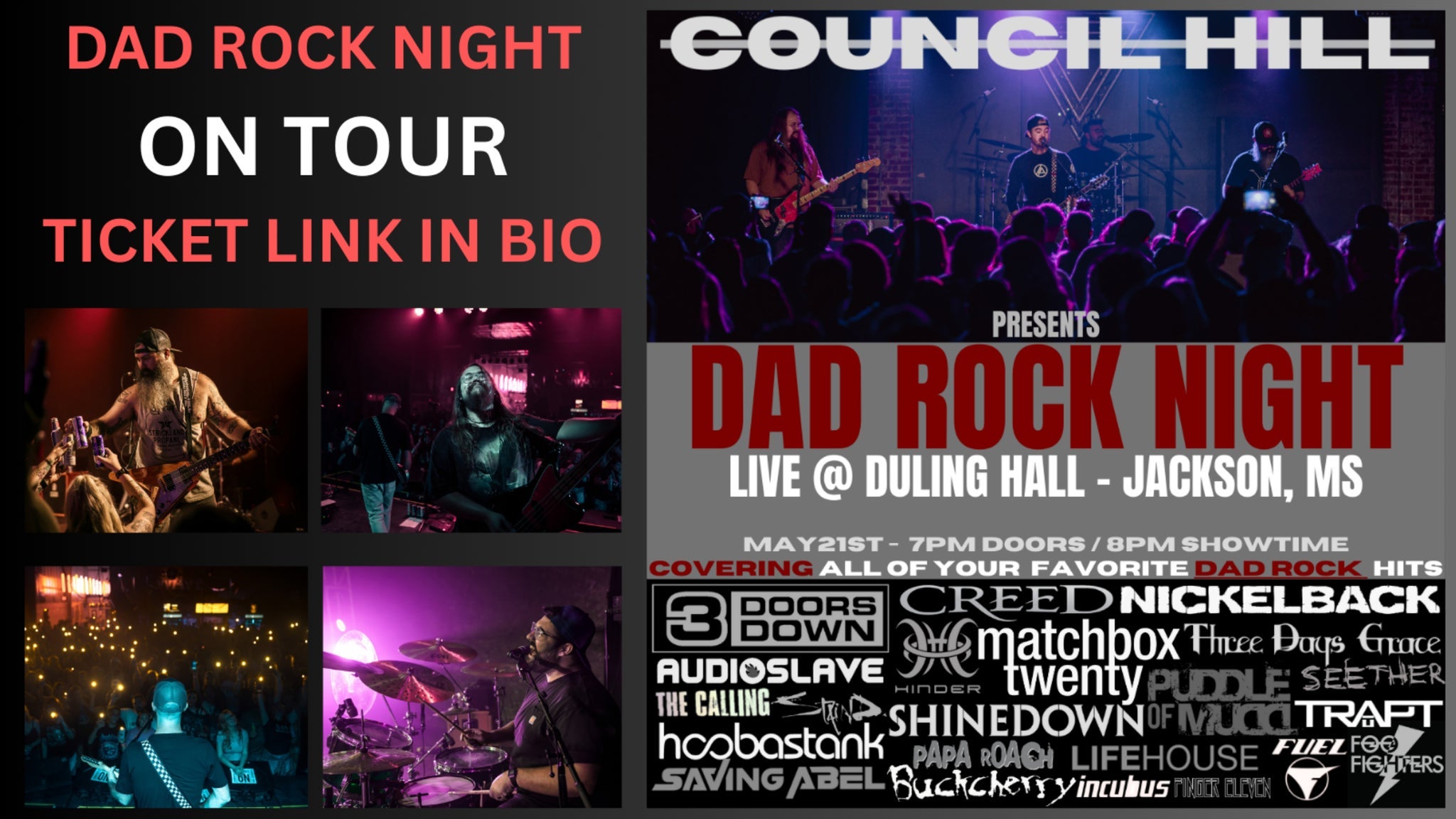 “Dad Rock Night” (2000s Rock Tribute) presented by Council Hill at Duling Hall – Jackson, MS