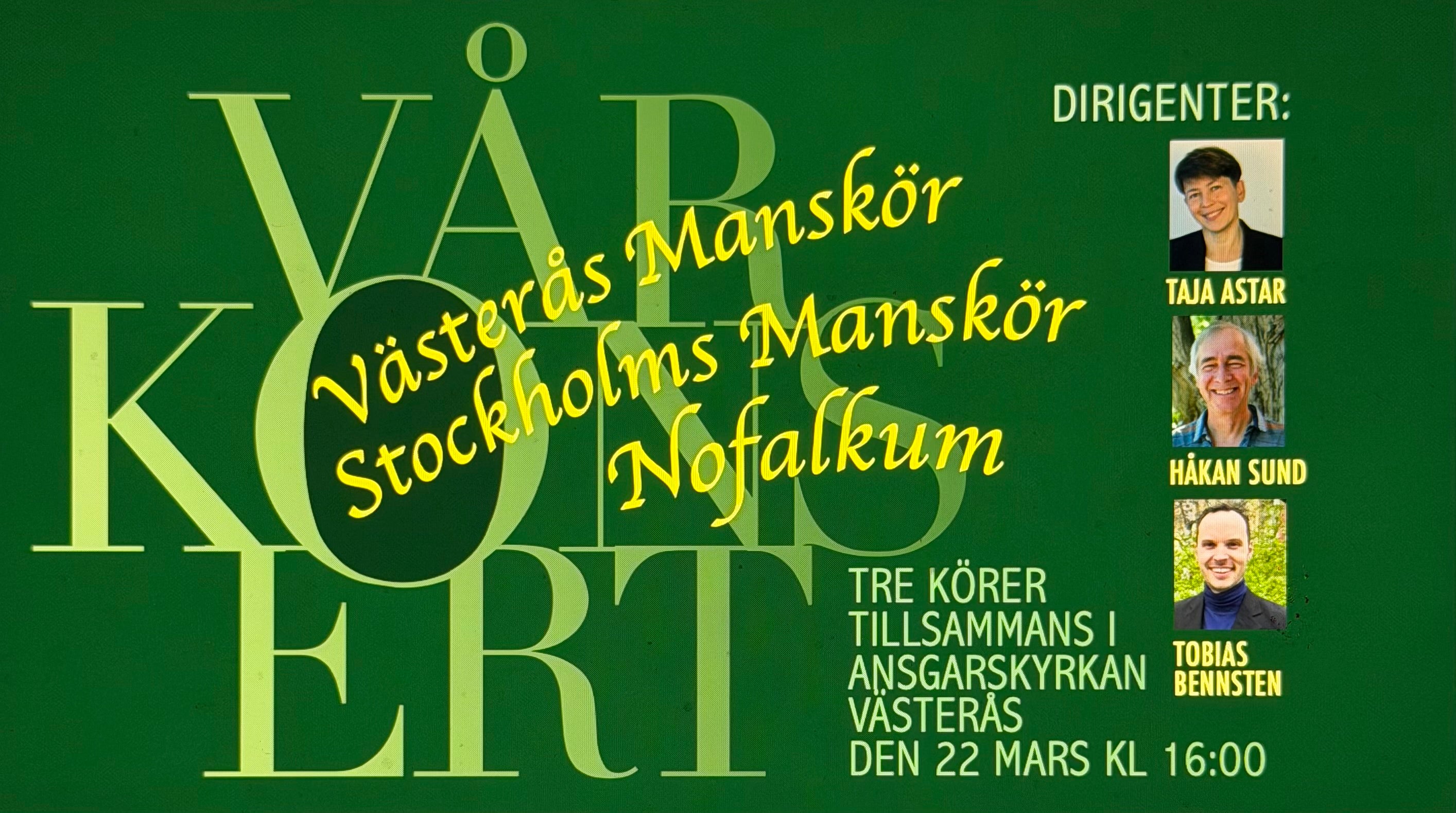 Vår Konsert – Tre manskörer tillsammans i Västerås – 2026-03-22