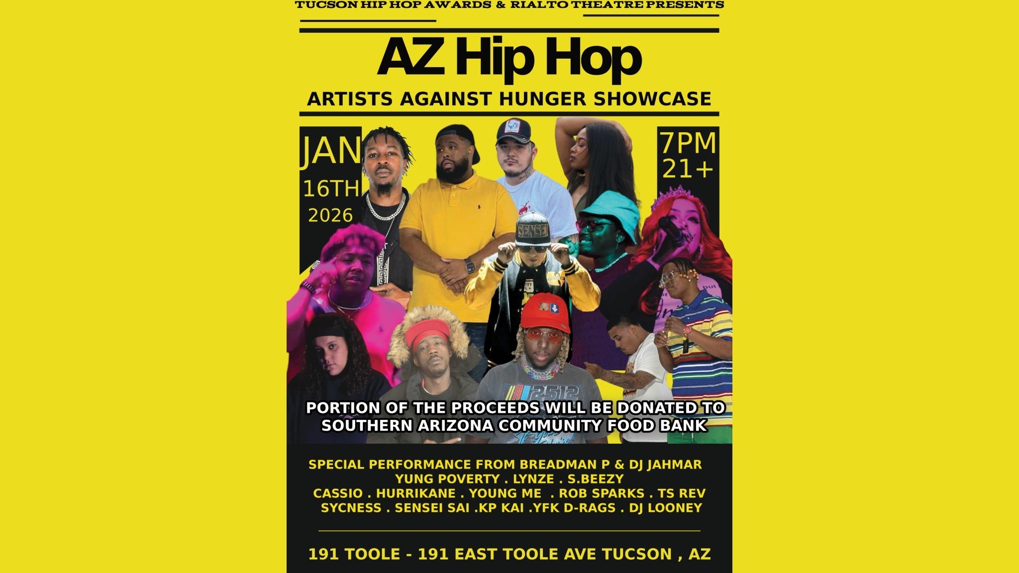 Arizona Hip Hop Artists Against Hunger Showcase @ 191 Toole at 191 Toole – Tucson, AZ