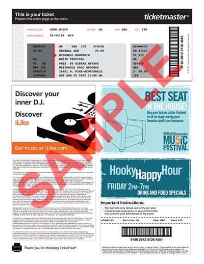 ticketmaster printed ticket