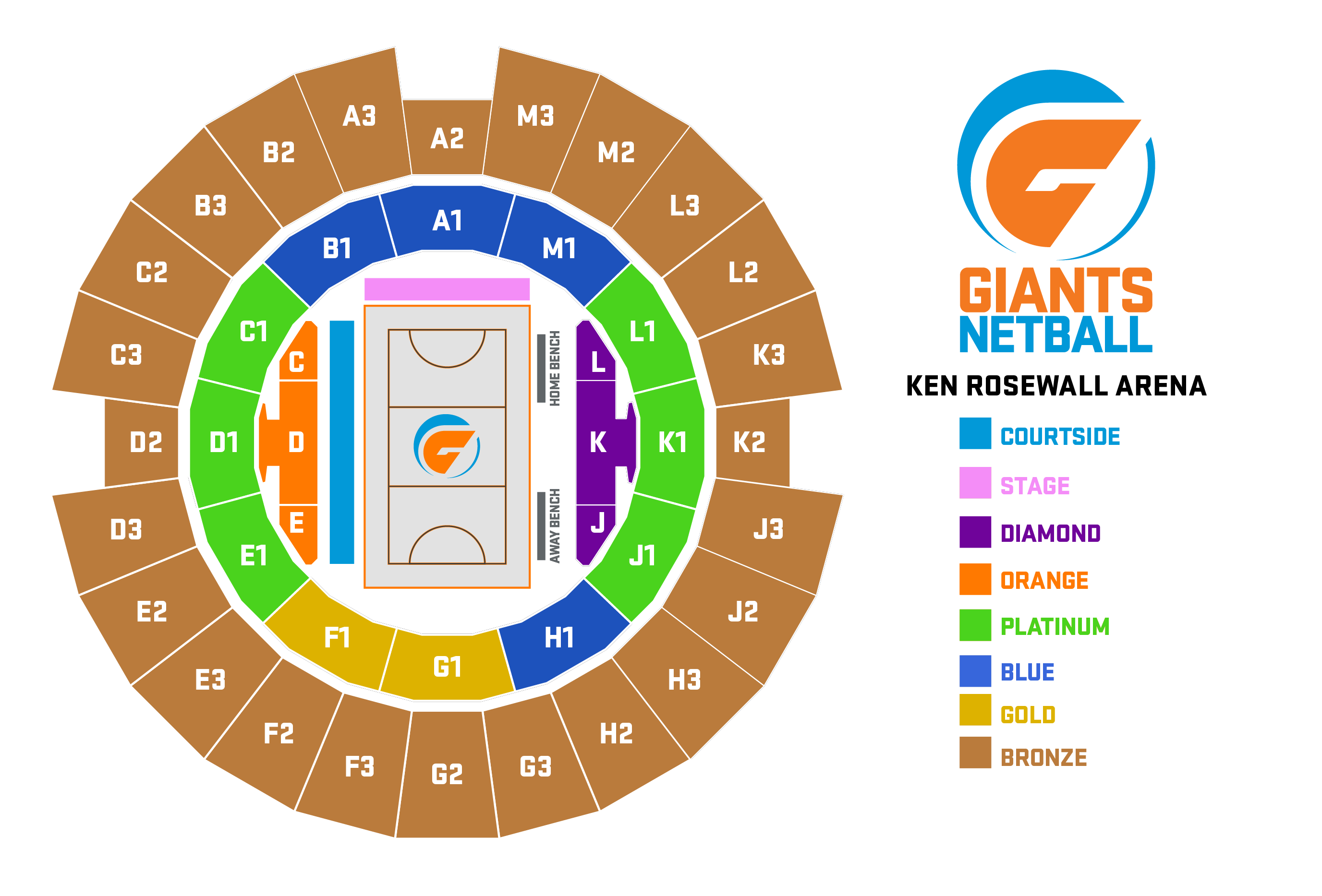 Venue seating chart for GIANTS Netball for reference only