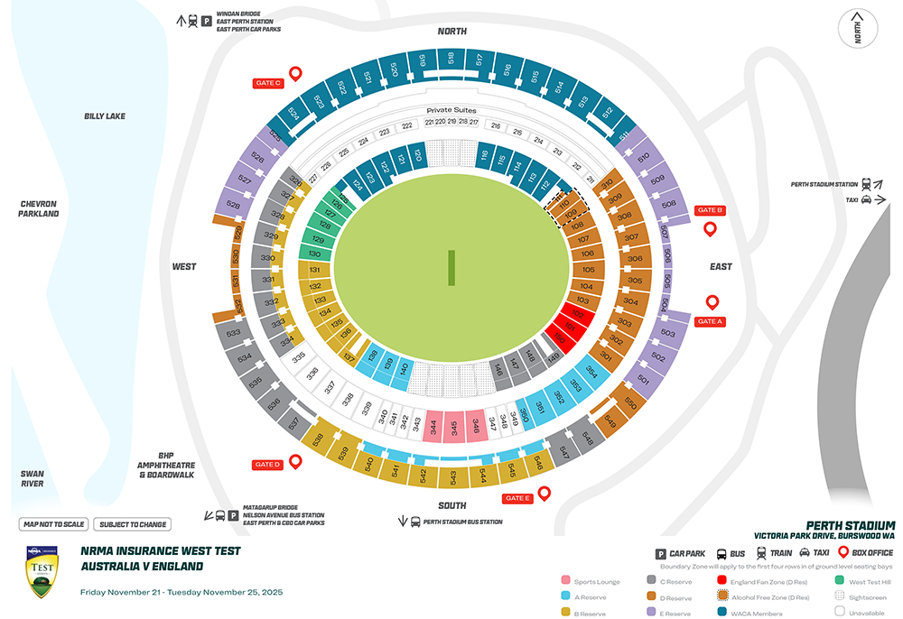 Venue seating chart for International Cricket for reference only