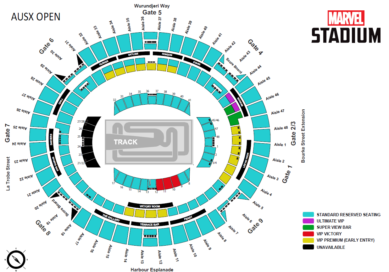 Venue seating chart for AUSX OPEN for reference only