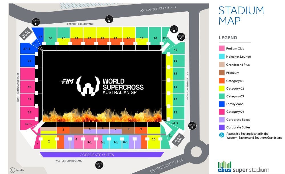 Venue seating chart for World Supercross Championship for reference only