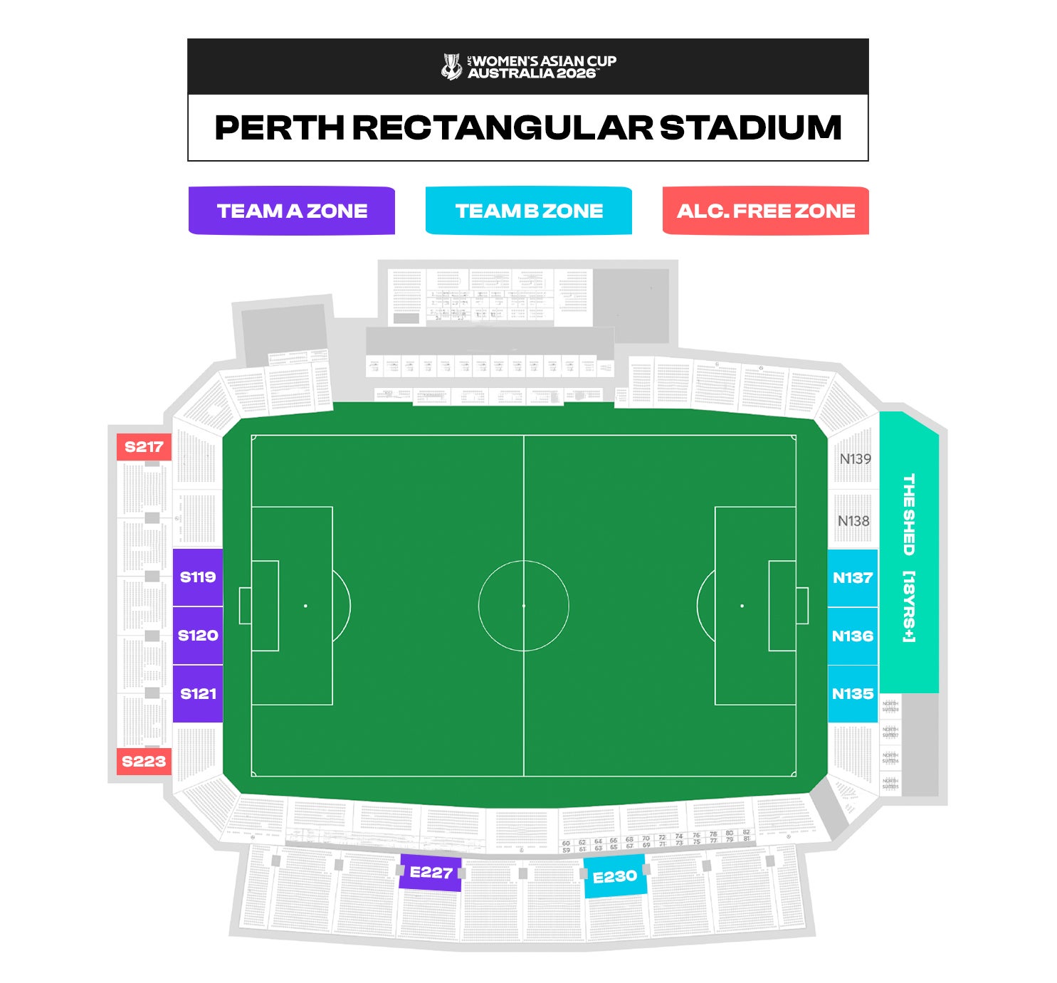 Venue seating chart for AFC Women's Asian Cup Australia 2026 for reference only