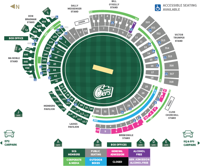 Venue seating chart for Sydney Sixers for reference only