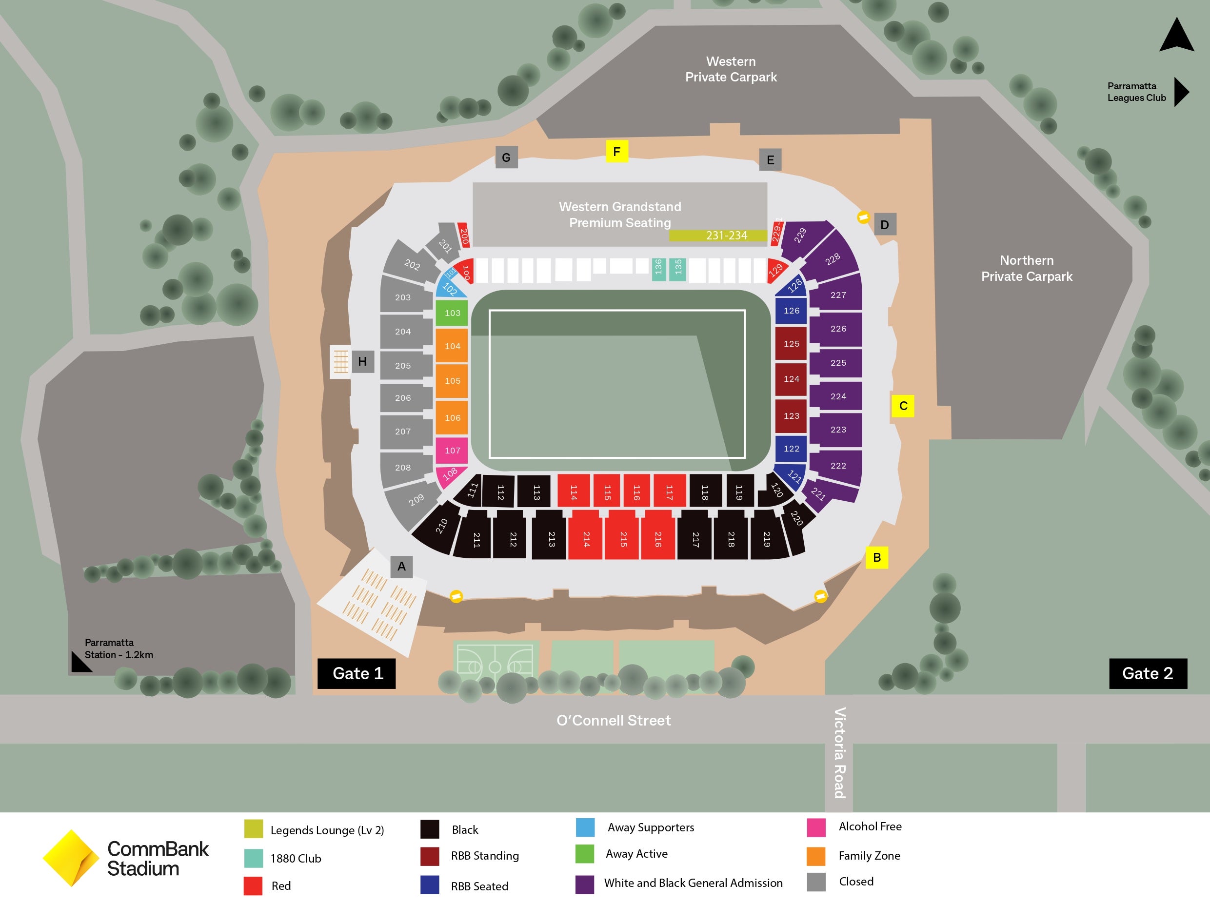 Venue seating chart for Western Sydney Wanderers FC for reference only
