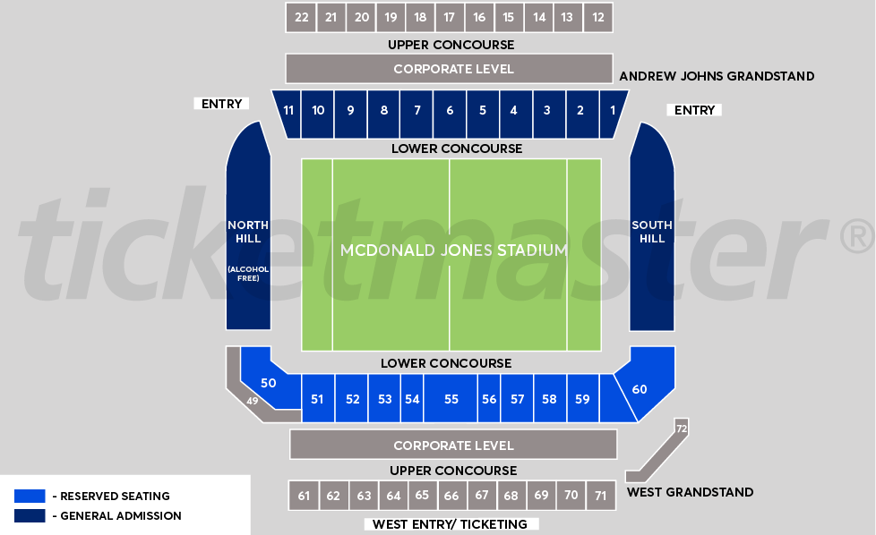 Venue seating chart for Newcastle Knights for reference only