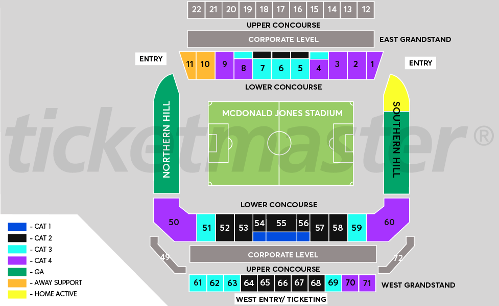 Venue seating chart for Newcastle Jets FC for reference only