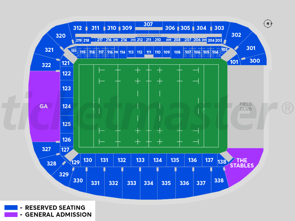 Venue seating chart for Super Rugby Pacific: Super Round for reference only
