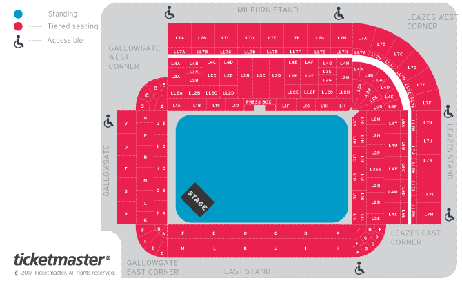 Sam Fender Seating Plan at St James' Park Stadium