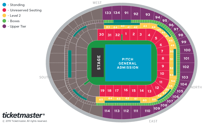 The Killers Seating Plan at Emirates Stadium