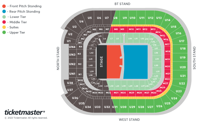 Bruce Springsteen and The E Street Band 2024 World Tour Seating Plan at Principality Stadium