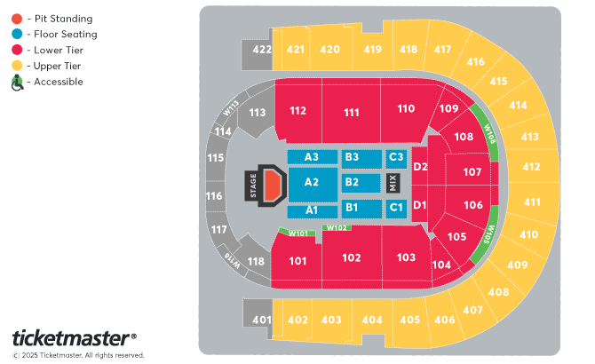 Five Seating Plan at The O2 Arena