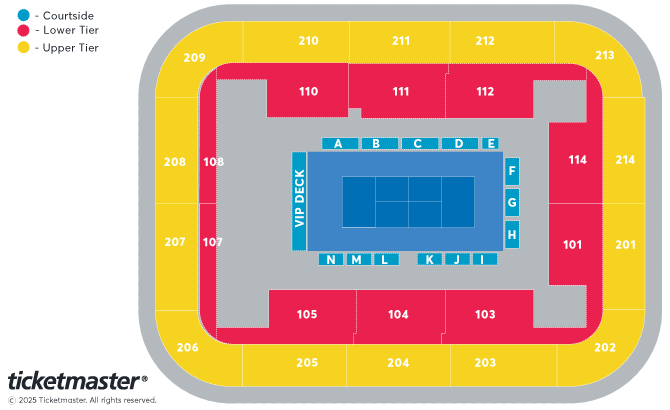 Venue seating chart for Ultimate Tennis Showdown for reference only