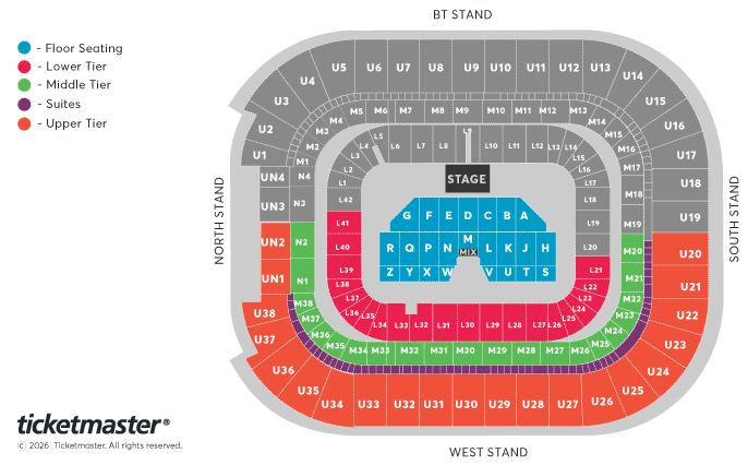 Andrea Bocelli - FT Welsh National Opera Orchestra & Massed Choirs Seating Plan at Principality Stadium