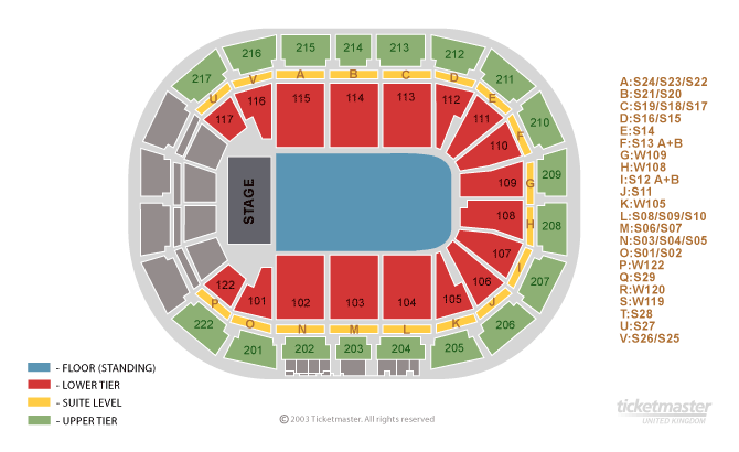 Snow Patrol Seating Plan at Manchester Arena