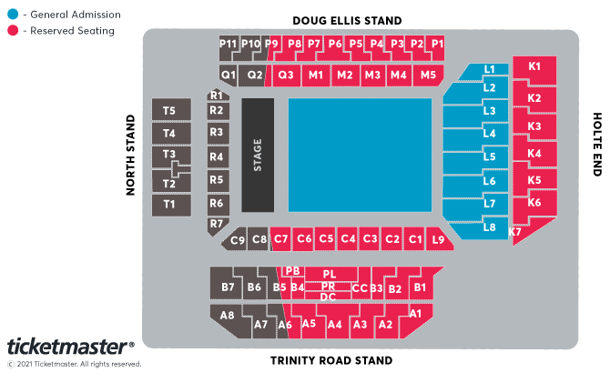 Foo Fighters - Return to the UK Seating Plan at Villa Park