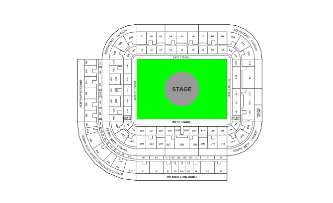 Ed Sheeran + - = ÷ x Tour Seating Plan at Sunderland Stadium Of Light