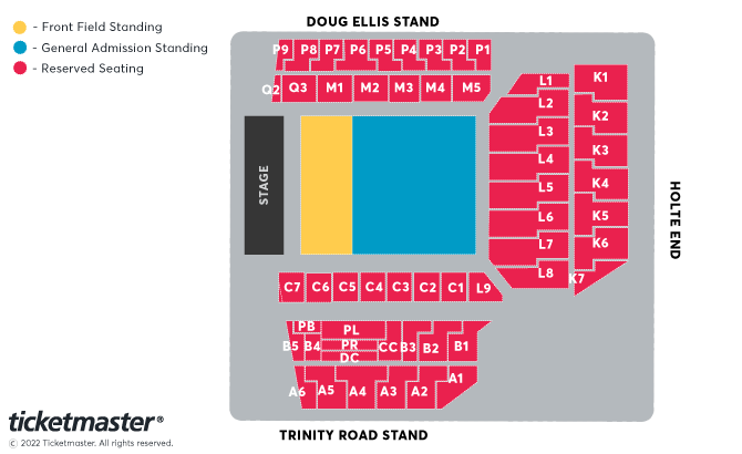 Bruce Springsteen and The E Street Band Seating Plan at Villa Park
