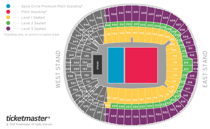 Spice Girls - Hospitality Packages - Spice World - UK 2019 Tour Seating Plan at Wembley Stadium