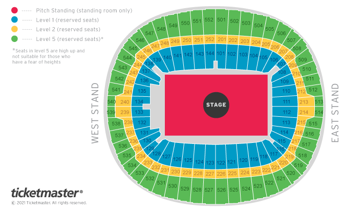 Ed Sheeran + - = ÷ x Tour Seating Plan at Wembley Stadium