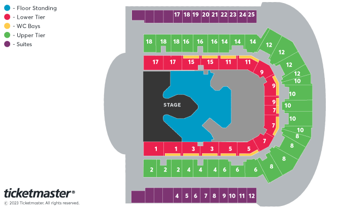 standing Seating Plan at Liverpool Arena host of the Eurovision Song Contest 2023