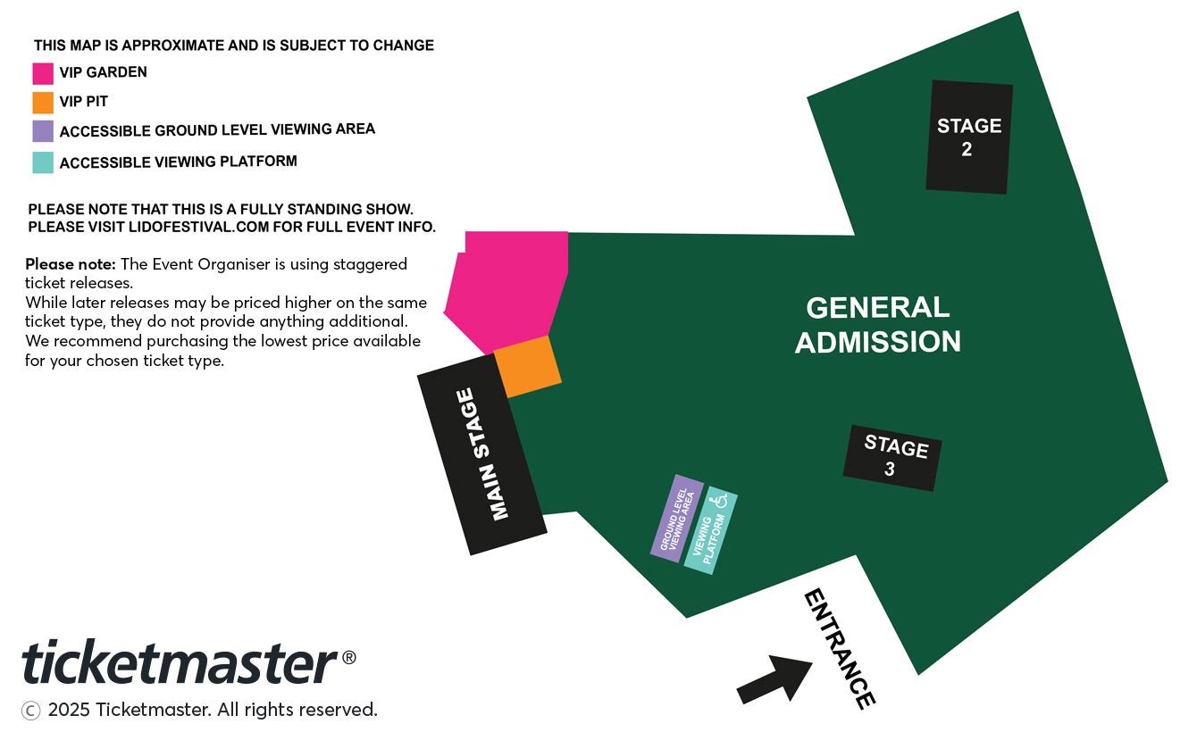 Venue seating chart for LIDO Festival powered by SumUp for reference only