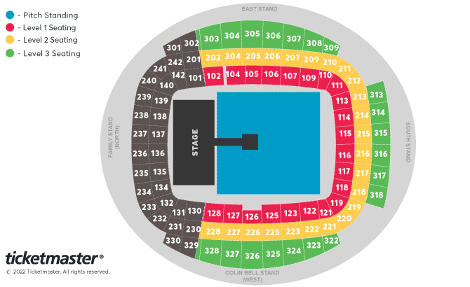 Coldplay - Infinity Tickets Seating Plan at Etihad Stadium Manchester