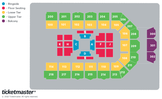 Williamson v Kelly Seating Plan at Utilita Arena Newcastle
