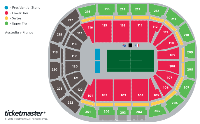 Davis Cup Group Stage Finals: Hospitality- Australia v France Seating Plan at Manchester Arena