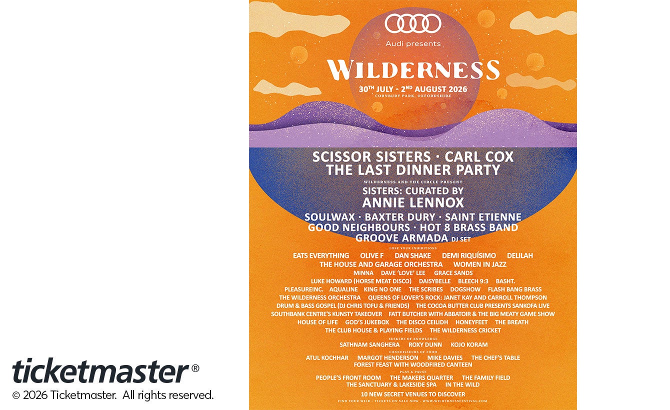 Zaalplattegrond: Audi Presents Wilderness Festival 2026 - 2 Day Event (Sat/Sun)