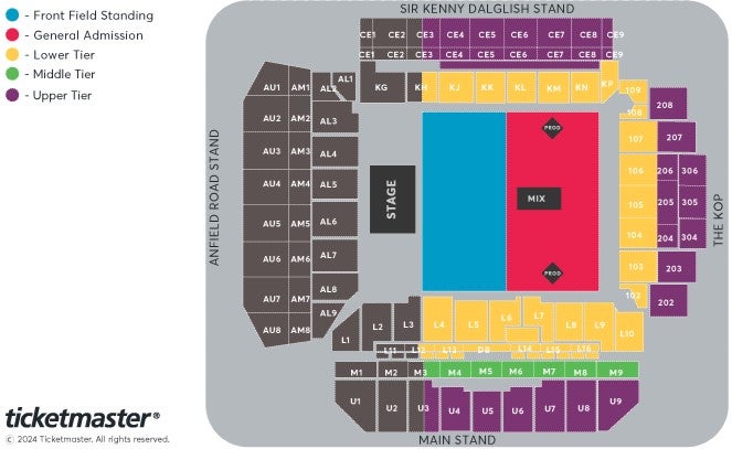 Bruce Springsteen & the E Street Band Seating Plan at Anfield