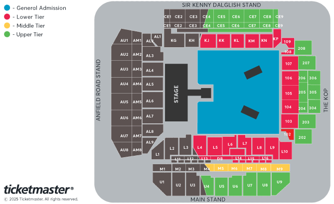 Foo Fighters: TAKE COVER TOUR 2026 Seating Plan at Anfield
