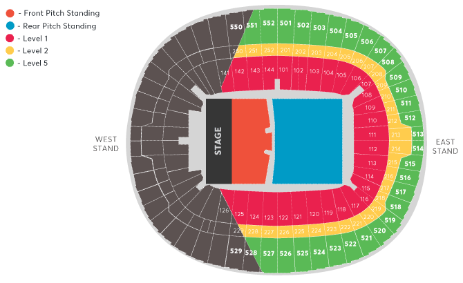 Bruce Springsteen and The E Street Band 2024 World Tour Seating Plan at Wembley Stadium