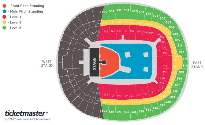 AC/DC PWR UP TOUR Seating Plan at Wembley Stadium