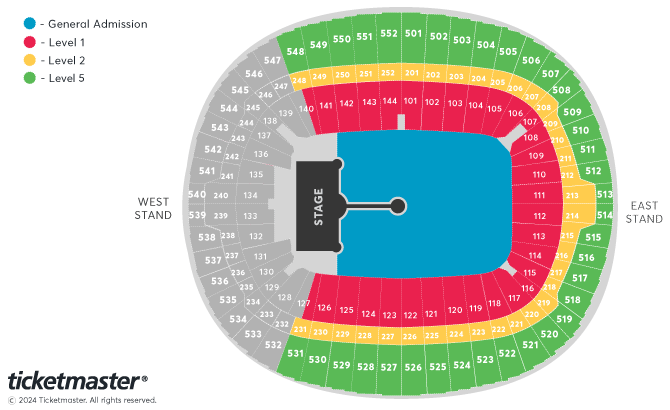 Coldplay: Music of the Spheres World Tour 2025 Seating Plan at Wembley Stadium