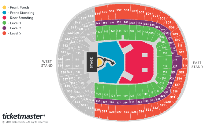 Noah Kahan - The Last of the Bugs Tour Seating Plan at Wembley Stadium